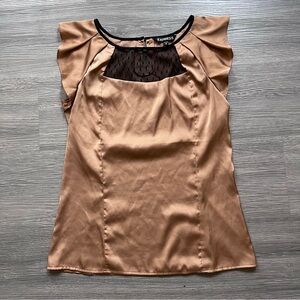 Express Women's Tan Blouse with Black Lace Detail